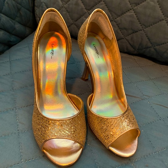 George sparkly gold 2” high heeled evening shoe - Picture 1 of 4